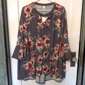 Nextmia Pink and Gray Floral Blouse